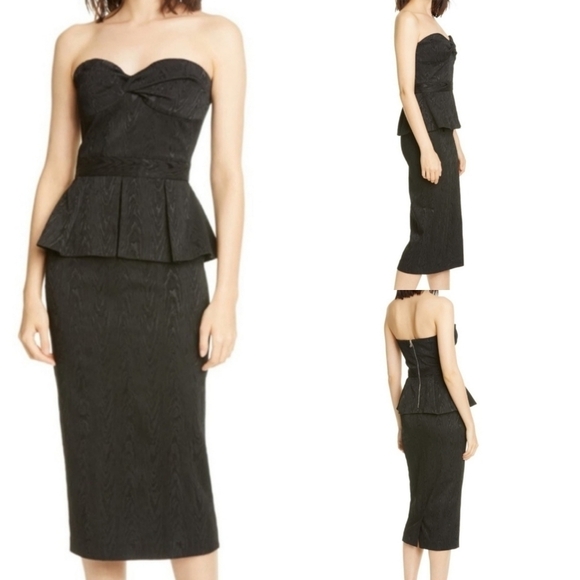 Veronica Beard Allyson Strapless Jacquard Peplum Black Midi Dress NWT Size 12 - Picture 6 of 16